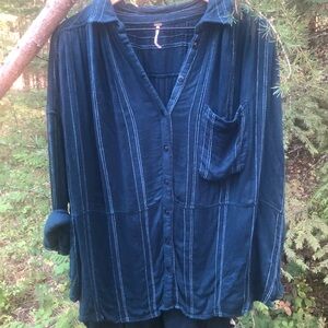 Free People Asymetrical Fashion Button -Up Collar Shirt Extra Soft